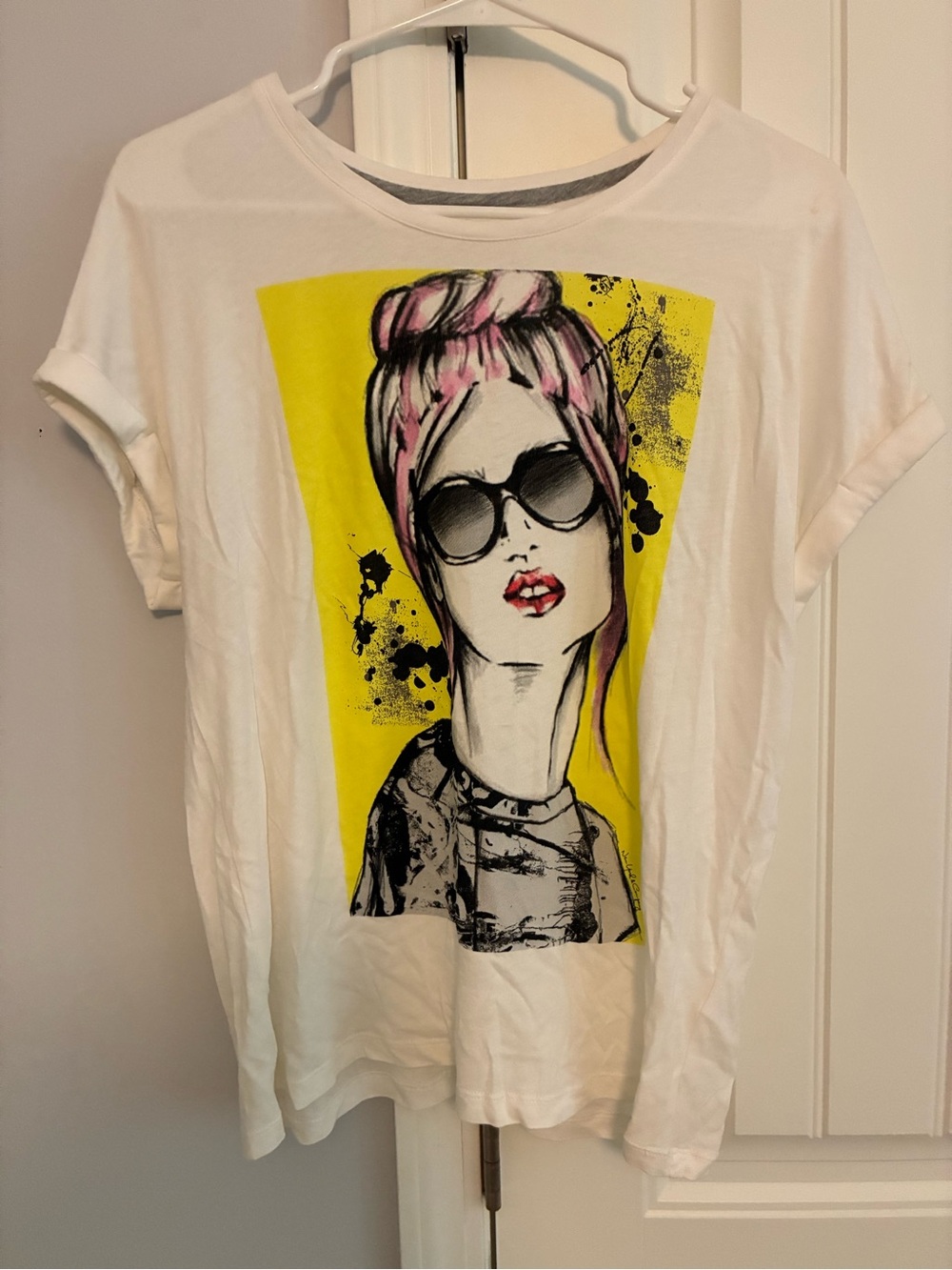 Graphic White Tee with Yellow Pop Art Panel